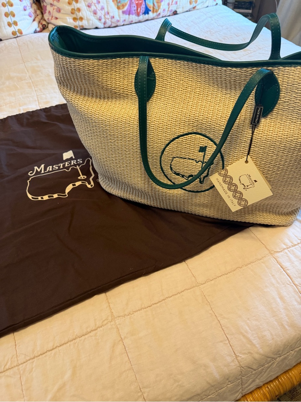 NWT Berckman’s Place Masters Collection Straw Tote Bag with Green Trim